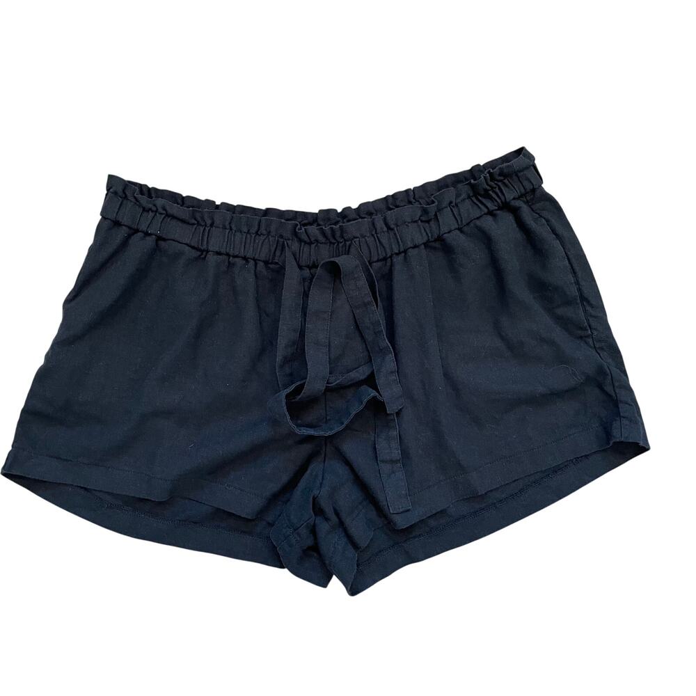 Isabel Maternity Underbelly Linen Blend Black Pull On Shorts, Size Large